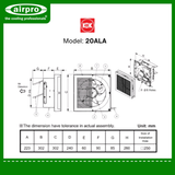 KDK Wall Mount Exhaust Fan (non-reversible) Model: 20ALA