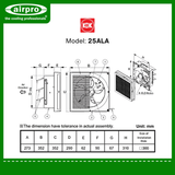 KDK Wall Mount Exhaust Fan (non-reversible) Model: 25ALA