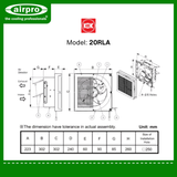 KDK Wall Mount Exhaust Fan (reversible) Model: 20RLA