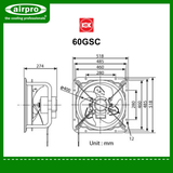 KDK High Pressure Industrial (reversible) Exhaust Model: 60GSC