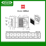 KDK Wall Mount Exhaust Fan (reversible) Model: 30RLA