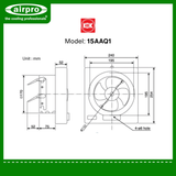 KDK Wall Mount Exhaust Fan (non-reversible) Model: 15AAQ1