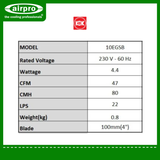 KDK Exhaust Bathroom Fan, Model: 10EGSB