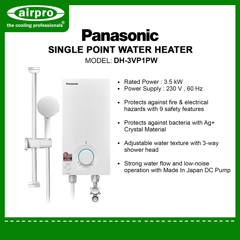 Panasonic Single Point Water Heater & Shower - DH-3VP1PW