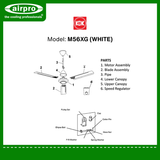 KDK Ceiling Fan, Model: M56XG (white)
