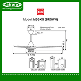 KDK Ceiling Fan, Model: M56XG (brown)