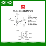 KDK Ceiling Fan, Model: M56XG (brown)
