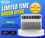UNTIL SUPPLIES LAST!!! HISENSE 1.5 HP WINDOW TYPE INVERTER AW-12TR5RF (CASH PAYMENT)