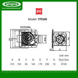 KDK Ceiling Mount Ventilating Fan (Cassette Type/ Sirroco Fan) Model: 17CUH