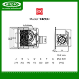 KDK Ceiling Mount Ventilating Fan (Cassette Type/ Sirroco Fan) Model: 24CUH