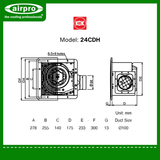 KDK Ceiling Mount Ventilating Fan (Cassette Type/ Sirroco Fan) Model: 24CDH