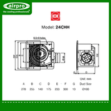 KDK Ceiling Mount Ventilating Fan (Cassette Type/ Sirroco Fan) Model: 24CHH