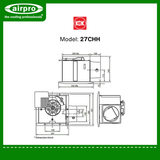 KDK Ceiling Mount Ventilating Fan (Cassette Type/ Sirroco Fan) Model: 27CHH