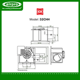 KDK Ceiling Mount Ventilating Fan (Cassette Type/ Sirroco Fan) Model: 32CHH