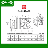 KDK Wall Mount Exhaust Fan (non-reversible) Model: 25AUA
