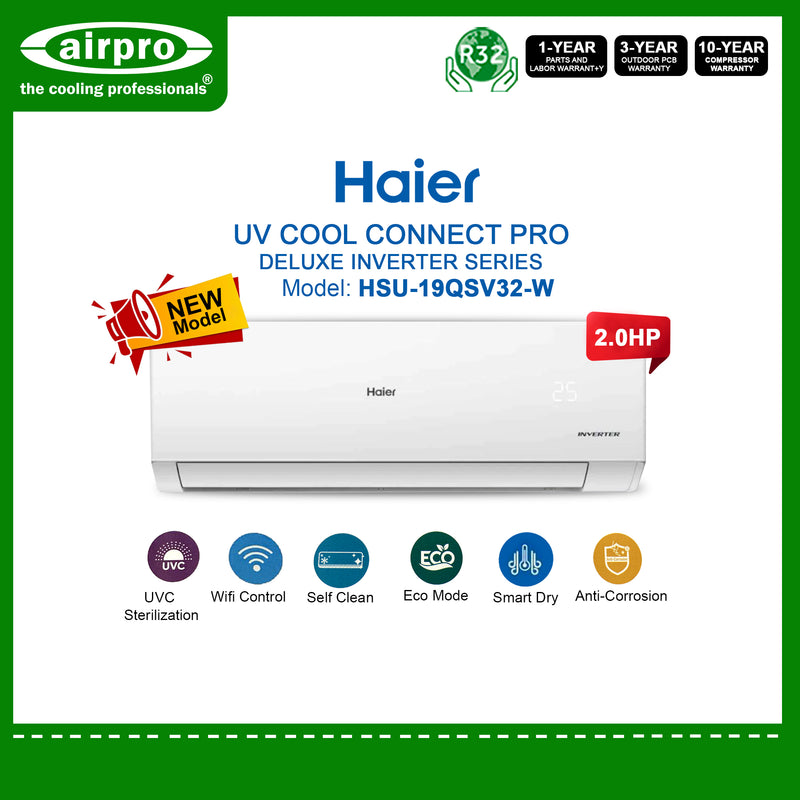 UNTIL SUPPLIES LAST!!! HAIER UV COOL CONNECT PRO 2.0HP SPLIT TYPE INVERTER HSU-19QSV32 -W (supply & installation)