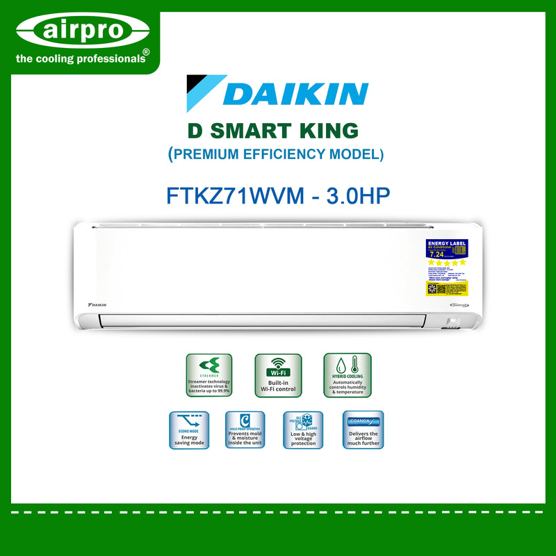 DAIKIN D-SMART KING SERIES 3.0HP SPLIT TYPE INVERTER FTKZ71WVM (UNIT ONLY)