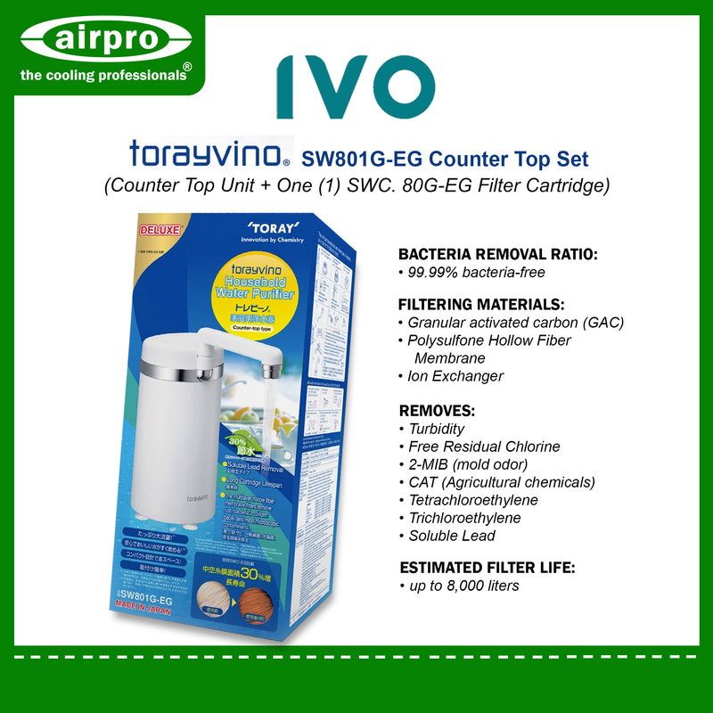 IVO Torayvino Water Purifier SW801G-EG (Counter Top Set ) - CASH PAYMENT